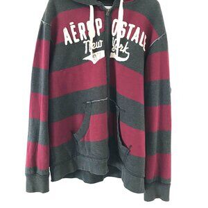 Aeropostale Hoodie brown sherpa lined full zip spell out brown/red unisex XXL